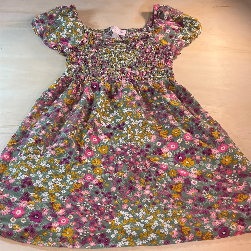 The Childrens Place Floral Kids Dress in Pink, Yellow, and Green Sz 7/8